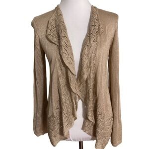 Chico's Tan Lace Trim Cardigan